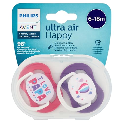 Schnuller Ultra Air 6-18 Monate Mädchen Papa Heißluftballon 2 Stück von AVENT