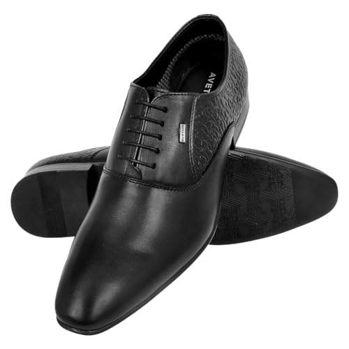 AVETOS Herren Qualitäts-Lederschuhe, formell, Schwarz/Hellbraun (AV 5203), Schwarz , 44 EU von AVETOS