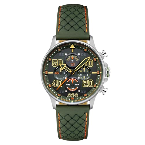 AVI-8 Hawker Typhoon Coningham Herren-Chronograph D-Day 80 Limited Edition mit Lederband AV-4093, Härtung, Armband von AVI-8