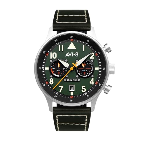 AVI-8 Herren 43.5mm Hawker Hurricane Carey Dual Time Gutersloh Japanische Quarz Fliegeruhr mit Edelstahlarmband AV-4088-22 von AVI-8