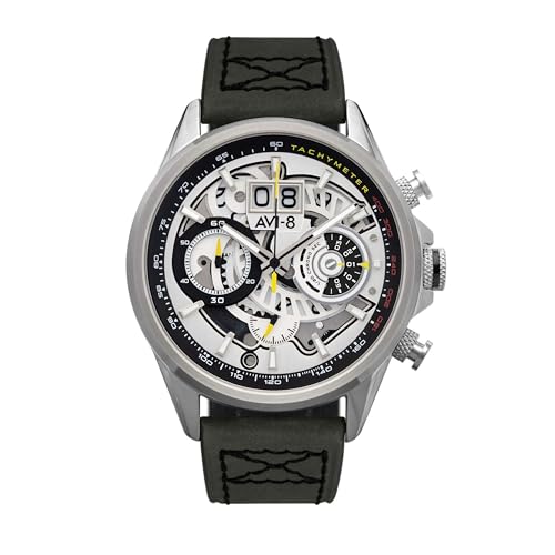 AVI-8 Mens 45mm Hawker Harrier Matador Chronograph Ivory Steel Japanese Quartz Pilot Watch with Genuine Leather Strap AV-4065-01 von AVI-8