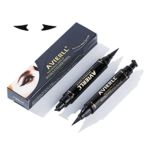 AVIERLL 2 Packungen flüssiger Eyeliner, schwarz doppelseitig, geflügelter Eyeliner Stempel & Eyeliner Stift, wischfest, wasserdicht, langlebig, kein tropfender Eyeliner Pen von AVIERLL