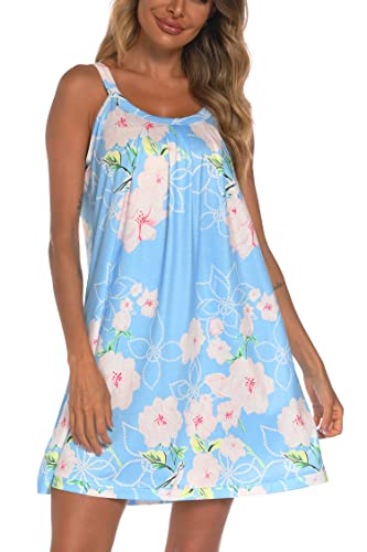 AVIIER Frauen Baumwolle ärmellose Tank Nachthemden breite Riemen Chemise voller Slip Schlaf kleid, Himmelblume, Large von AVIIER