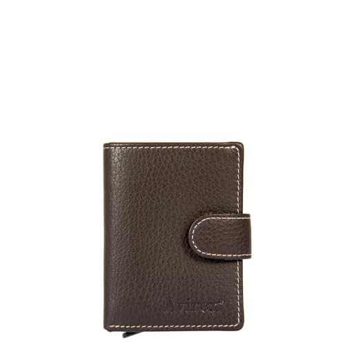 AVIREX Houston-Linie aus Leder. Kreditkartenetui. Automatisches Herausziehen von 5 Kreditkarten. Geldbörse aus Rindsleder, mit RFID-Schutz. Kompakt und funktional, Dunkelbraun, Dimensione chiuso: Cm. von AVIREX