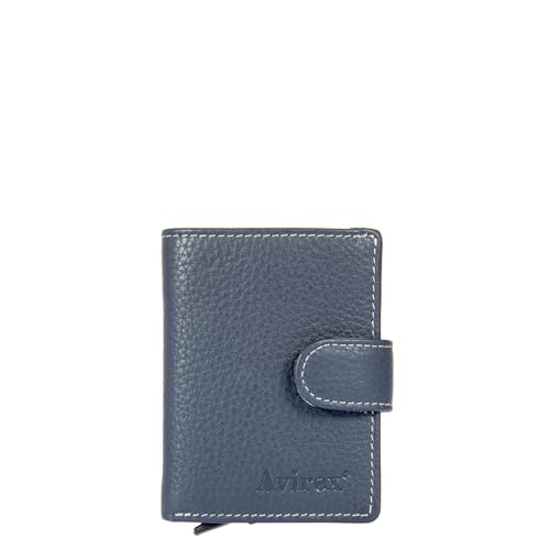 AVIREX Houston-Linie aus Leder. Kreditkartenetui. Automatisches Herausziehen von 5 Kreditkarten. Geldbörse aus Rindsleder, mit RFID-Schutz. Kompakt und funktional, Marineblau, Dimensione chiuso: Cm. von AVIREX