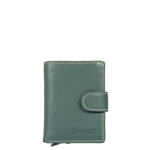 AVIREX Houston-Linie aus Leder. Kreditkartenetui. Automatisches Herausziehen von 5 Kreditkarten. Geldbörse aus Rindsleder, mit RFID-Schutz. Kompakt und funktional, grün, Dimensione chiuso: Cm. von AVIREX