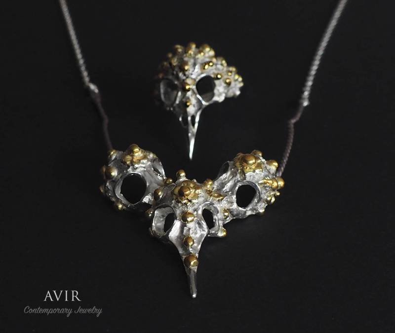 Geschenkset Corvus Raven Bi-Material-Halskette Und Ring Aus Silber Vergoldet // Geschenk Für Sie Ihn von AVIRjewels