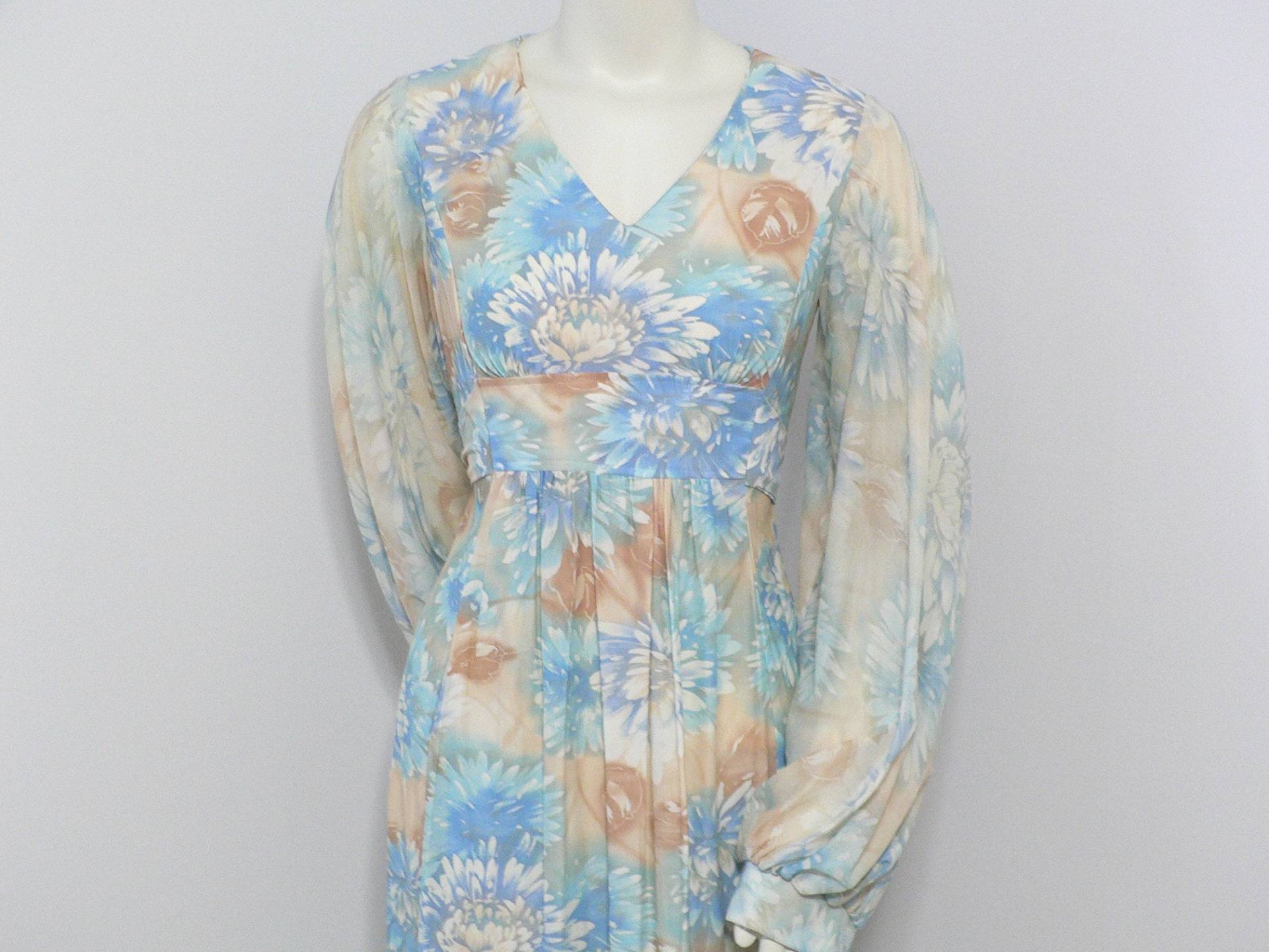 1960Er Bis 1970Er Jahre Maxikleid Mit Empire-Taille Und Bischofsärmeln, Hippie-Maxikleid von AVIVB