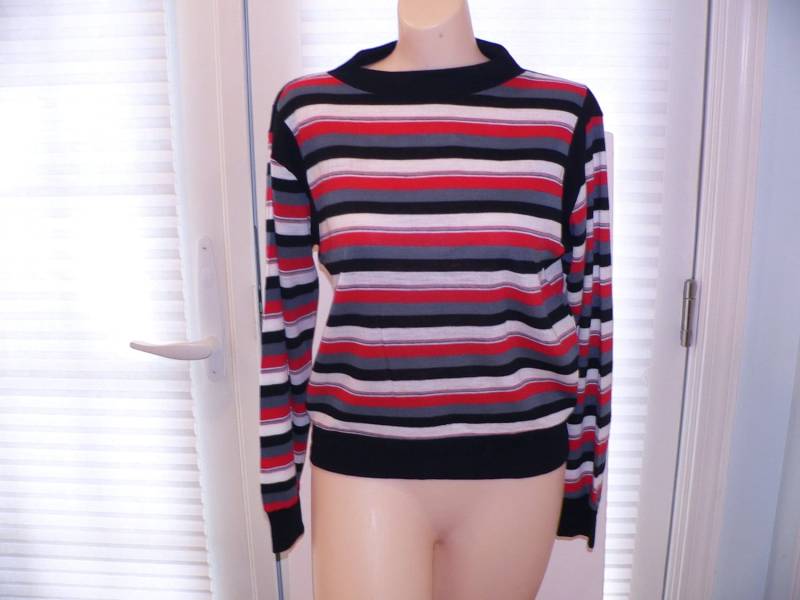 1970's Woolwoll Acryl Strick Top Mit Streifen - Primstyle, Grösse L von AVIVB