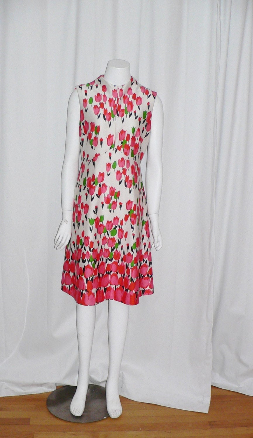 1970Er Polyester Emilio Borghese Tulip Dress von AVIVB