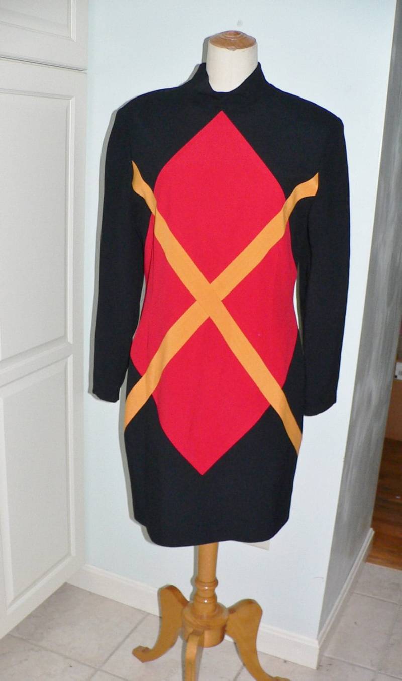 1980S Nicole Miller Color Block Crepe Kleid von AVIVB