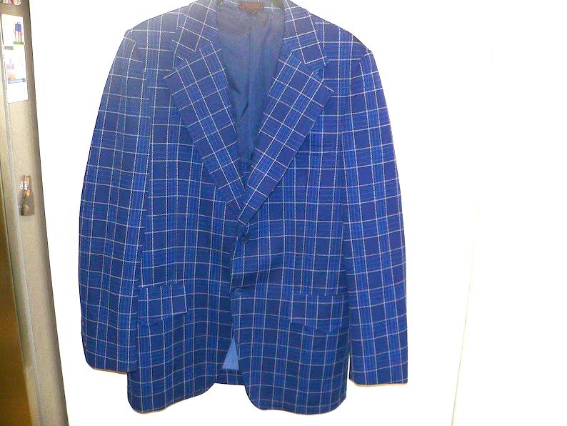 Vintage 1970Er Jahre Herren Sportjacke Blau Kariertes Polyester Doppelstrick, Größe 40 L von AVIVB