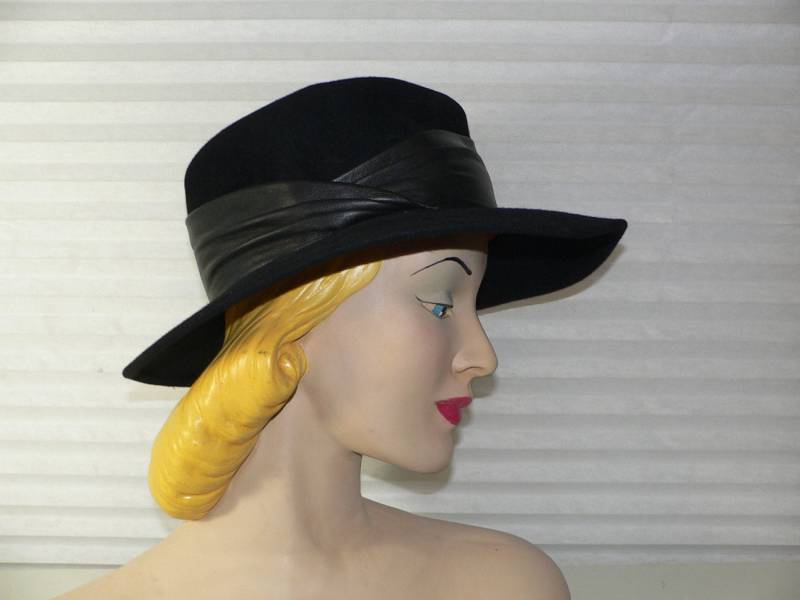 Vintage 1990Er Frank Olive Damen Fedora, Schwarzer Wollfilz Fedora Mit Lederband von AVIVB