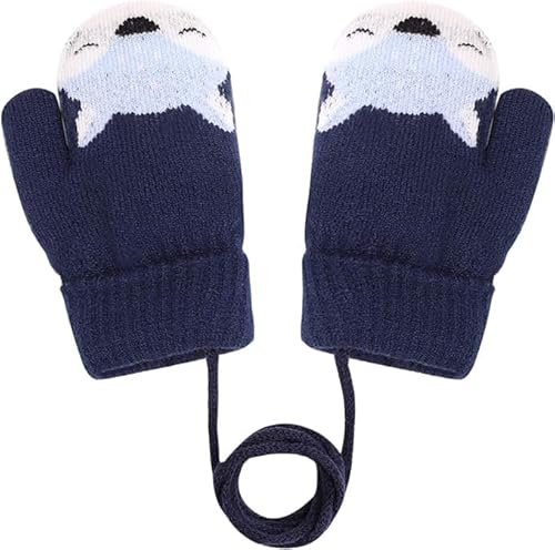 0-3 Jahre Baby Winter Handschuhe Kinder Gestrickte Fäustlinge Warme Fleece Gefütterte Handschuhe Fausthandschuh mit Schnur Outdoor Weich Winterhandschuhe Skihandschuhe Handwärmer für Jungen Mädchen von AVJERA