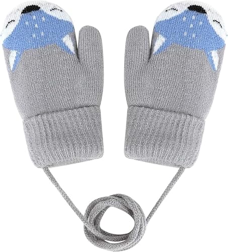 0-3 Jahre Baby Winter Handschuhe Kinder Gestrickte Fäustlinge Warme Fleece Gefütterte Handschuhe Fausthandschuh mit Schnur Outdoor Weich Winterhandschuhe Skihandschuhe Handwärmer für Jungen Mädchen von AVJERA