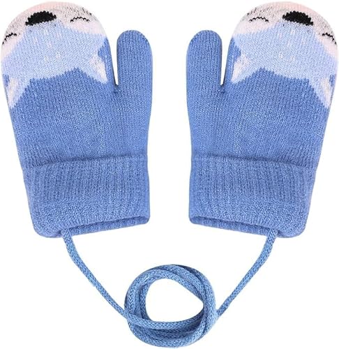 0-3 Jahre Baby Winter Handschuhe Kinder Gestrickte Fäustlinge Warme Fleece Gefütterte Handschuhe Fausthandschuh mit Schnur Outdoor Weich Winterhandschuhe Skihandschuhe Handwärmer für Jungen Mädchen von AVJERA