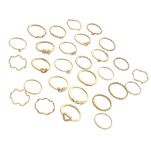 AVKGCZ 28 Stücke Modische Wellenringe Set Mit Herzstilen Und Strasssteinen Für Romantikstile Casual Wear Party Wear Ringe von AVKGCZ