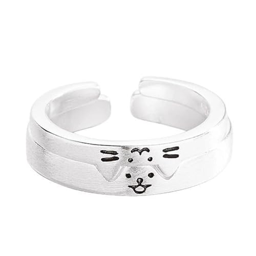 AVKGCZ 2pcs Legierung Offen Geöffnet Cartoon Cats Hund Ringe Verstellbare Größe Freundschaftsringe Einzigartige Stile Hochzeit Engagement Schmuck Casual Wear von AVKGCZ