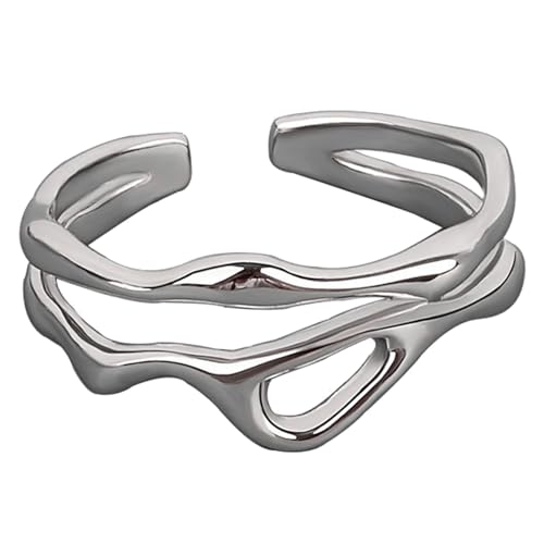 AVKGCZ Gekrümmte Doppellinienringe Einstellbare Hohle Geometrische Einfache Unisex Offene Schmuck Stilvolle Weibliche Accessoire Verstellbare Moderinge von AVKGCZ