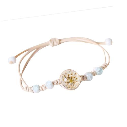AVKGCZ Handgefertigter Geflochtenes Armband Keramikglasblütenperle Und Verstellbares Wachskabel Handchain Handgelenk Accessoire Für Frauen Gewachertes Schnur von AVKGCZ