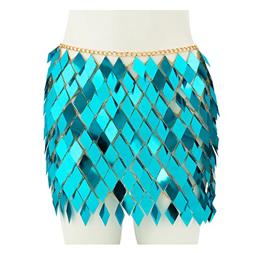 AVKGCZ Rhombische Pailletten Lady Outfits V Ausschnitt Rückenless Camis Hollow Out Minirock Mode Rave Body Chain Adult Kostüm Accessoire von AVKGCZ
