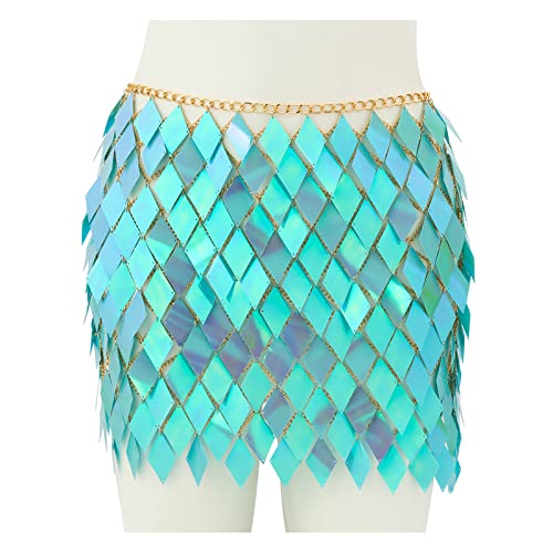 AVKGCZ Rhombische Pailletten Lady Outfits V Ausschnitt Rückenless Camis Hollow Out Minirock Mode Rave Body Chain Adult Kostüm Accessoire von AVKGCZ