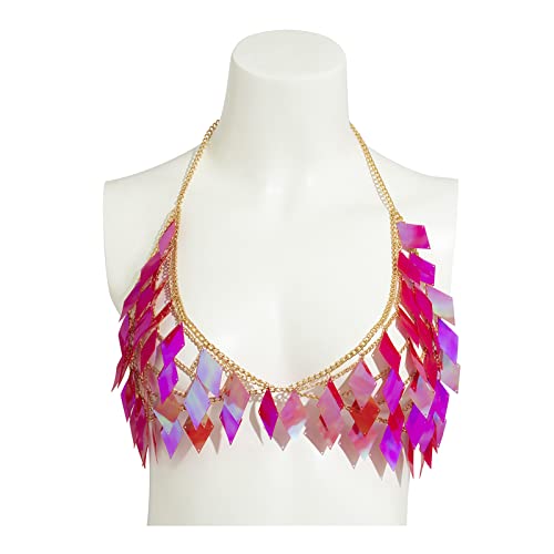 AVKGCZ Rhombische Pailletten Lady Outfits V Ausschnitt Rückenless Camis Hollow Out Minirock Mode Rave Body Chain Adult Kostüm Accessoire von AVKGCZ