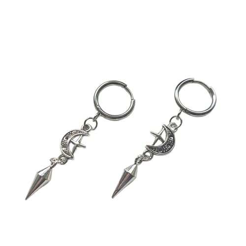 Gothic Spikes Ohrringe Mit Mond Und Star Anhänger Komfortable Ohrhörer Stilvolle Punk Accessoires Für Frauen Mann Gothic Kultur Ohrringe von AVKGCZ