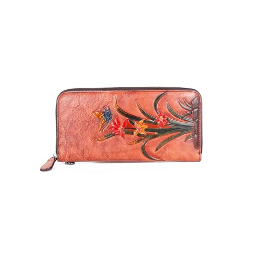 AVLUZ Damen-Geldbörse aus echtem Leder, Lange Clutch-Geldbörse mit Vintage-Prägung, handgefertigtes Kreditkartenetui (Color : A) von AVLUZ