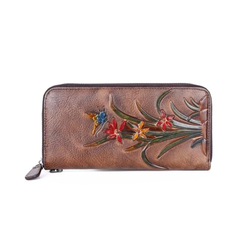 AVLUZ Damen-Geldbörse aus echtem Leder, Lange Clutch-Geldbörse mit Vintage-Prägung, handgefertigtes Kreditkartenetui (Color : C) von AVLUZ