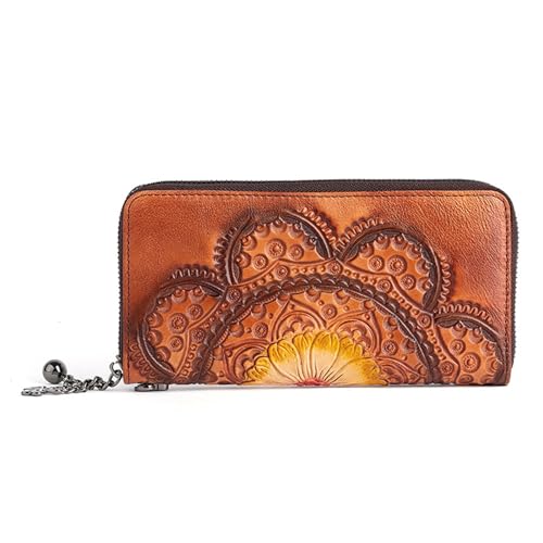 AVLUZ Damen-Geldbörse aus echtem Leder, großes Fassungsvermögen, Clutch-Geldbörse, Kreditkartenetui, Clutch mit Vintage-Prägung (Color : A) von AVLUZ