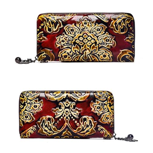 AVLUZ Damen-Geldbörse aus echtem Leder, großes Fassungsvermögen, Clutch-Geldbörse, langes Kreditkartenetui mit Vintage-Prägung (Color : A) von AVLUZ