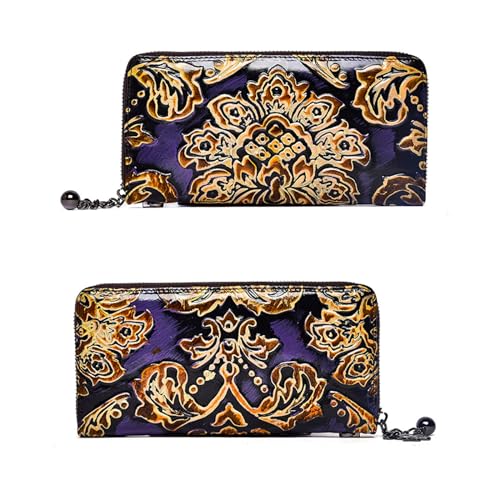 AVLUZ Damen-Geldbörse aus echtem Leder, großes Fassungsvermögen, Clutch-Geldbörse, langes Kreditkartenetui mit Vintage-Prägung (Color : C) von AVLUZ