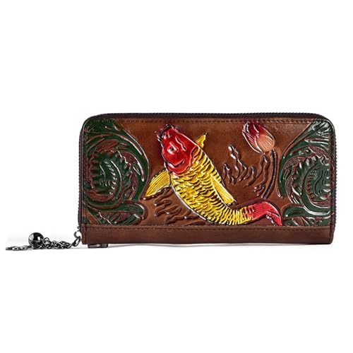 AVLUZ Echtleder-Geldbörsen, Vintage-Mode-geprägte Wristlet-Clutch-Geldbörse, langes handgefertigtes Kreditkartenetui (Color : C) von AVLUZ