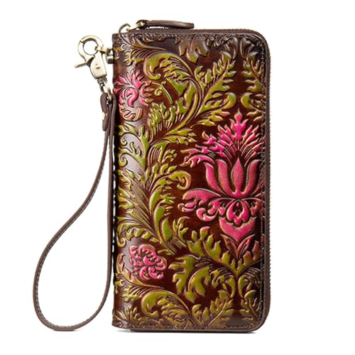 AVLUZ Echtleder-Geldbörsen, Vintage-Prägung, Clutch-Tasche, handgefertigter Kartenhalter, Organizer mit Reißverschluss (Color : D) von AVLUZ