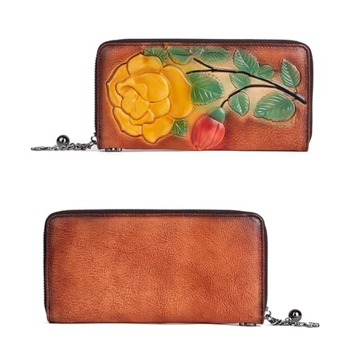 AVLUZ Echtleder-Geldbörsen for Damen, modische Clutch-Tasche mit Rosenprägung, handgefertigter Kartenhalter, Organizer (Color : B) von AVLUZ