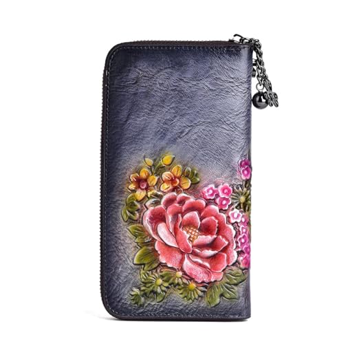 AVLUZ Echtleder-Geldbörsen for Damen, modische Vintage-Prägung, Clutch-Geldbörse, Langer handgefertigter Kartenhalter, Organizer (Color : B) von AVLUZ