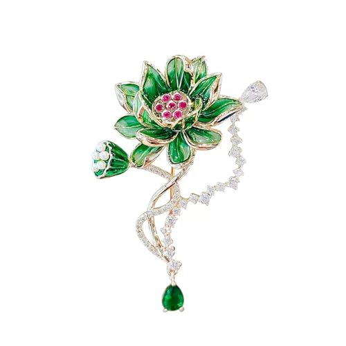 AVLUZ Grüne Lotus-Brosche, Strass-Broschen, Anstecknadel, elegante Kleidung, Hut, Tasche, Corsage, Accessoires, Schmuck, Dekoration, Geschenk von AVLUZ