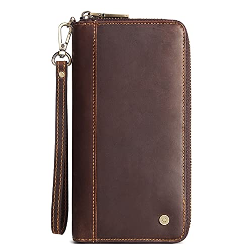 AVLUZ Herren-Geldbörse aus Leder, Lange handgefertigte Clutch-Tasche, zarter Geldschein-Clip, RFID-blockierendes Kreditkartenetui mit 16 Kartenfächern, (Color : A) von AVLUZ