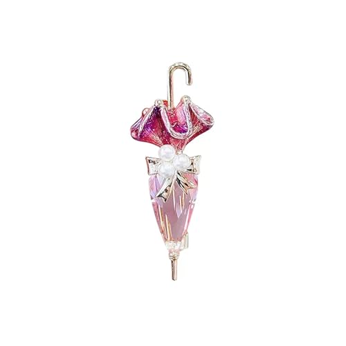 AVLUZ Regenschirm-Brosche, künstliche Perlenkristall-Regenschirm-Brosche, Anstecknadel, Persönlichkeit, Kleidung, Hut, Tasche, Accessoires, Schmuck, Dekoration, Geschenk (Color : Pink) von AVLUZ