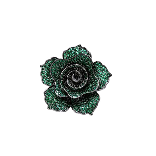 AVLUZ Rosen-Blumen-Brosche, Luxus-Design, Damen-Corsage, Strass-Broschen, Anstecknadel, elegante Kleidung, Hut, Tasche, Zubehör (Color : Green) von AVLUZ