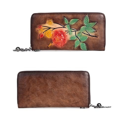 AVLUZ Vintage-Geldbörsen aus echtem Leder for Damen, modische Clutch-Tasche mit Prägung, handgefertigter Kartenhalter, Organizer (Color : B) von AVLUZ