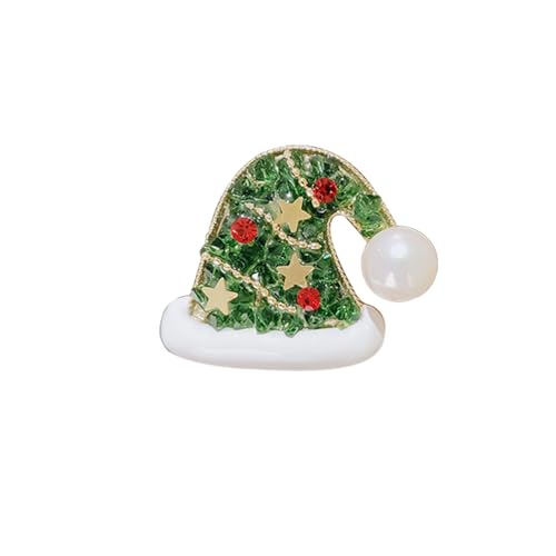 AVLUZ Weihnachtsmütze-Brosche, künstliche Kristall-Weihnachtsmann-Hut-Brosche, Anstecknadel, Persönlichkeit, Kleidung, Hut, Tasche, Accessoires, Schmuck, Dekoration, Geschenk (Color : Green) von AVLUZ