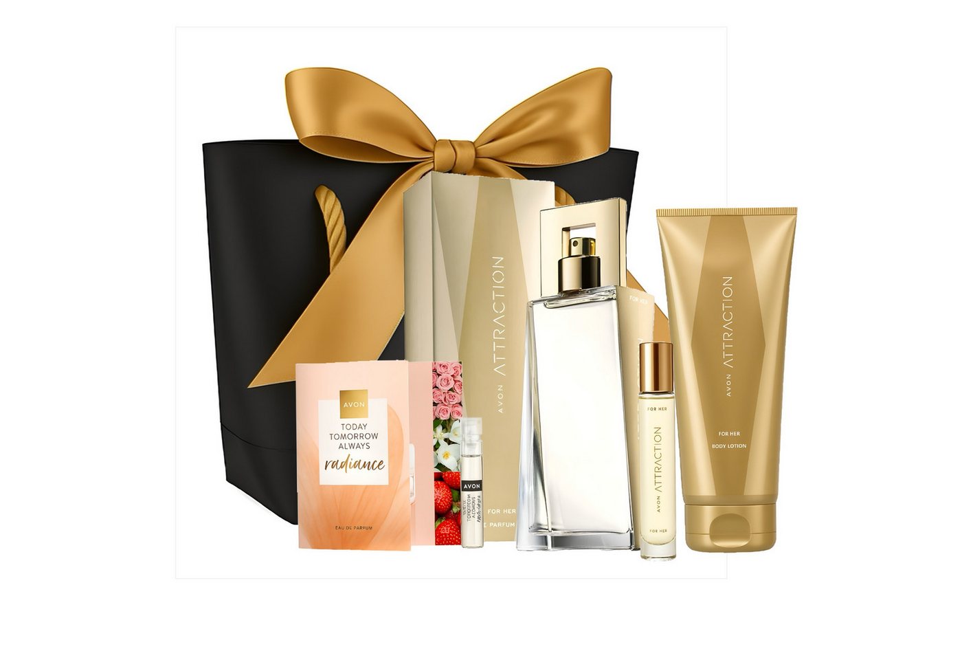 AVON Cosmetics Eau de Parfum ATTRACTION 50 ml Taschenspray Bodylotion Geschenktasche, 5-tlg., Verführerischer Duft mit Magnetic-Musk-Akkord AVON Cosmetics Eau de Parfum ATTRACTION 50 ml Taschenspray Bodylotion Geschenktasche, 5-tlg., Verführerischer Duft mit Magnetic-Musk-Akkord von AVON Cosmetics