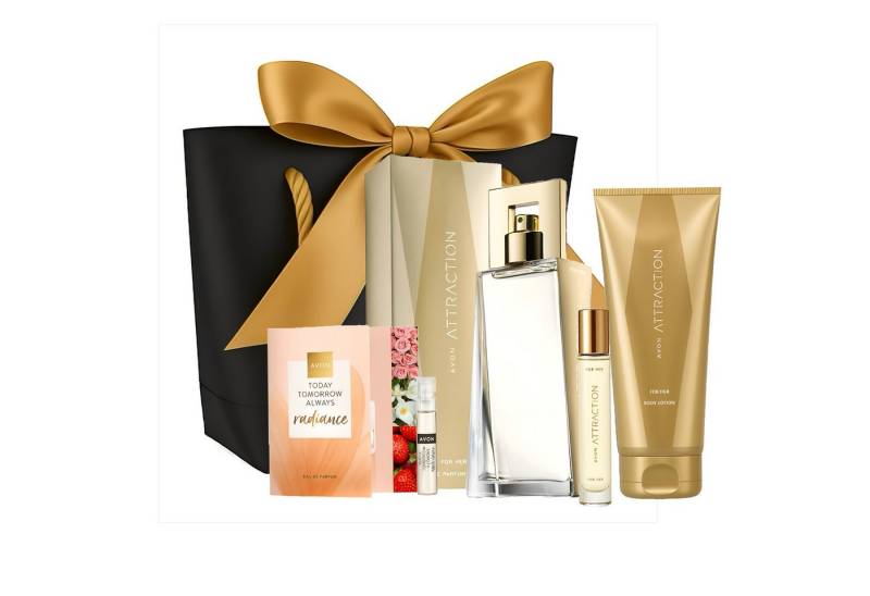 AVON Cosmetics Eau de Parfum ATTRACTION 50 ml Taschenspray Bodylotion Geschenktasche, 5-tlg., Verführerischer Duft mit Magnetic-Musk-Akkord von AVON Cosmetics