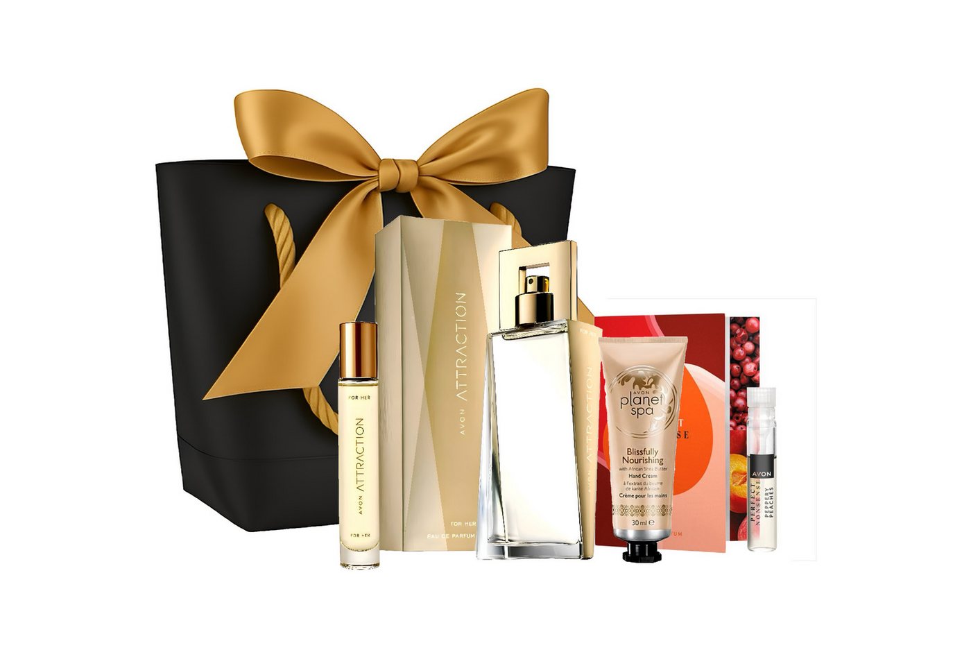 AVON Cosmetics Eau de Parfum ATTRACTION Glasflakon 50 ml mit Planet Spa Handcreme, 5-tlg., Duftendes Pflege-Geschenkset für Damen von AVON Cosmetics