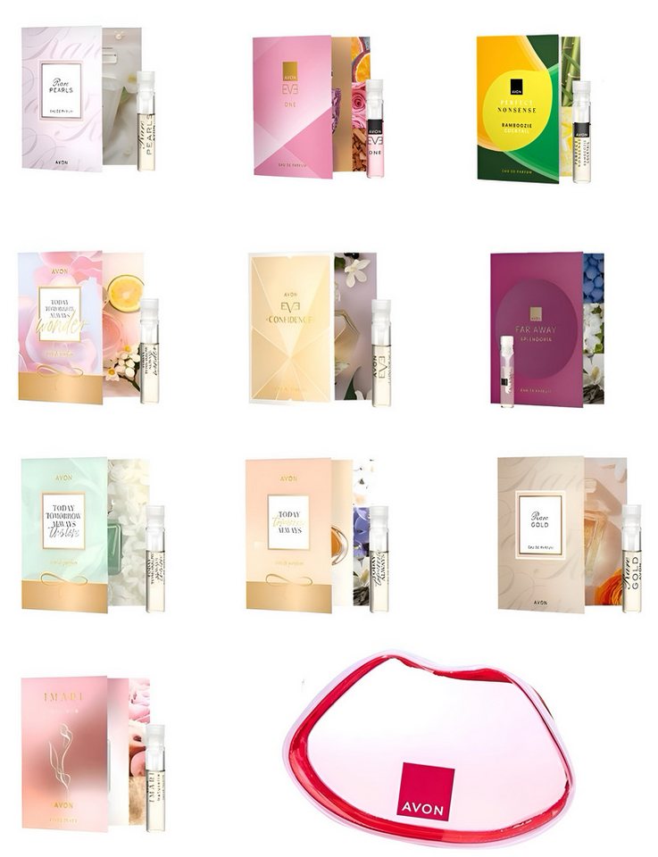 AVON Cosmetics Eau de Parfum Duft-Set Li BOX EVE One, Rare Gold, Wonder, Tomorrow, Confidence, 10-tlg., Beyond The Moon Kosmetiktasche 10 exklusive Parfümproben à 0,6 ml von AVON Cosmetics