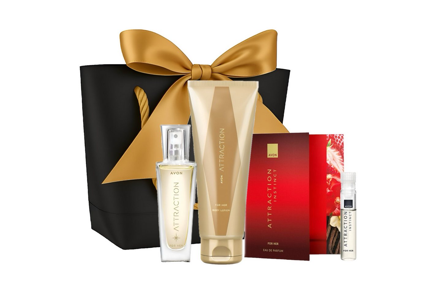 AVON Cosmetics Eau de Parfum Attraction Geschenkset für Sie 30 ml + Körperlotion 125 ml, 4-tlg., Sinnlicher Damenduft mit Brombeere, Moschus und Vanille-Ambra von AVON Cosmetics