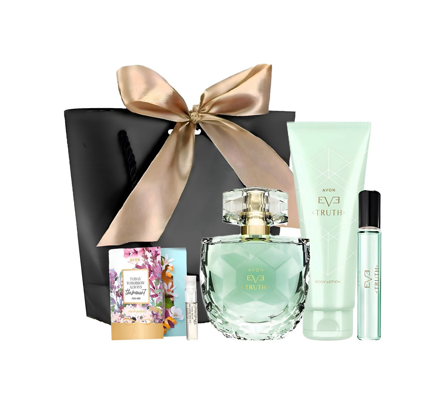 AVON Cosmetics Eau de Parfum EVE TRUTH 50 ml, Taschenspray 10 ml, Körperlotion 125 ml für Damen, 5-tlg., Natürlichkeit, Hochwertige Inhaltsstoffe, Geschenkset von AVON Cosmetics