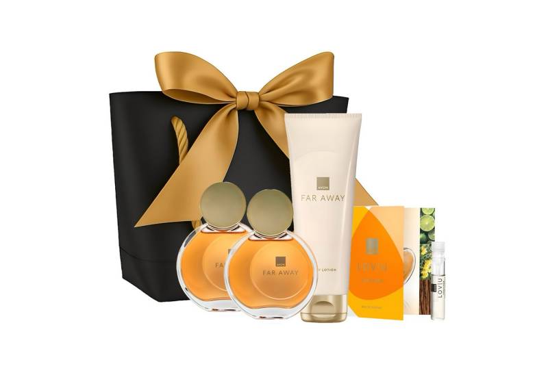 AVON Cosmetics Eau de Parfum Geschenkset FAR AWAY 100 ml, 5-tlg., Orientalisch-blumiger Damenduft mit luxuriöser Pflegelotion von AVON Cosmetics